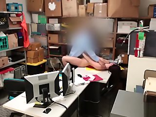Sexy brunette girl banging security guy